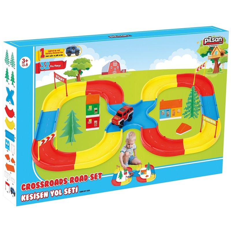 Jucarii, Copii si Bebe - Jucarii si jocuri - Vehicule si jucarii cu telecomanda - Masinute - Pista de masini Pilsan Crossroads cu masinuta - Infinity.ro