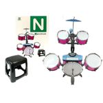 Jucarii, Copii si Bebe - Jucarii si jocuri - Jucarii de rol - Instrumente muzicale de jucarie - Set de tobe muzicale de jucarie pentru copii, cu scaunel, microfon si mixer, roz, LeanToys, 4835 - Infinity.ro