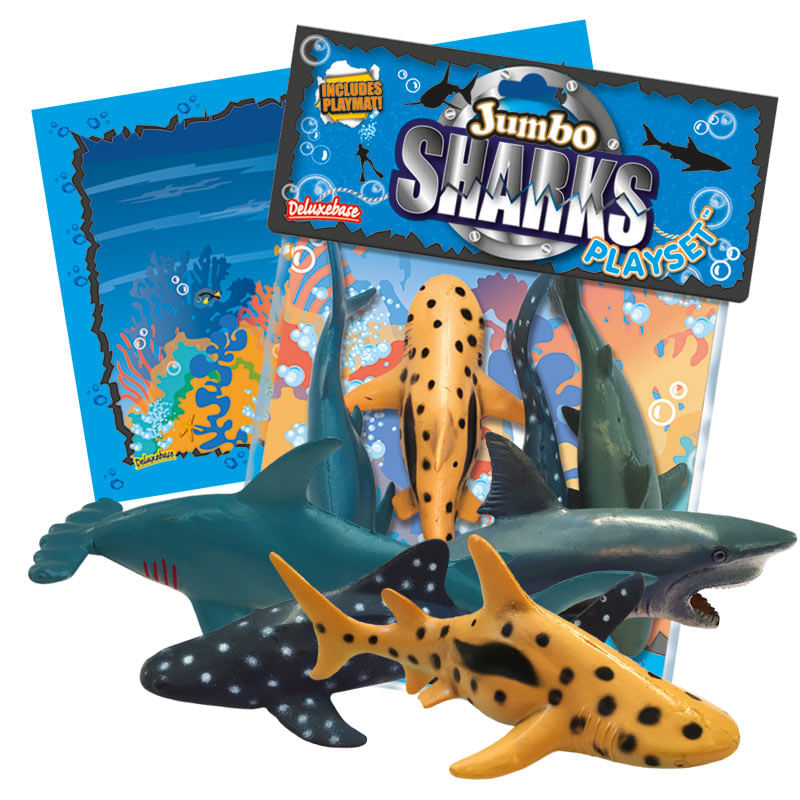 Jucarii, Copii si Bebe - Jucarii si jocuri - Figurine - Set de figurine Deluxebase, jumbo, Sharks, 5 piese - Infinity.ro