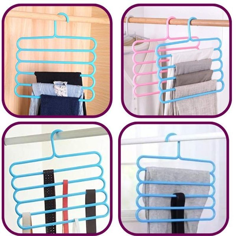 Casa si Gradina - Mobilier - Organizare si depozitare - Umerase si valeti - Set 4 umerase multifunctionale din plastic cu 5 pozitii pentru pantaloni, fuste, cravate, prosoape, care ajuta la economisirea s - Infinity.ro