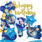 Casa si Gradina - Decoratiuni - Decoratiuni petrecere - Baloane - Set arcada cu baloane Sonic - Happy Birthday, KidMania®, 48 bucati - Infinity.ro