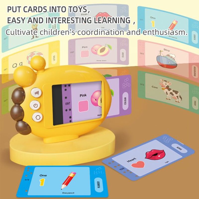 Jucarii, Copii si Bebe - Jucarii si jocuri - Jucarii & jocuri educative - Jucarii interactive - Jucarie educativa Montessori pentru copii, 60 carduri, incarcare MicroUSB, 2 ani+, Girafa galbena, bebeLOGIC™ - Infinity.ro