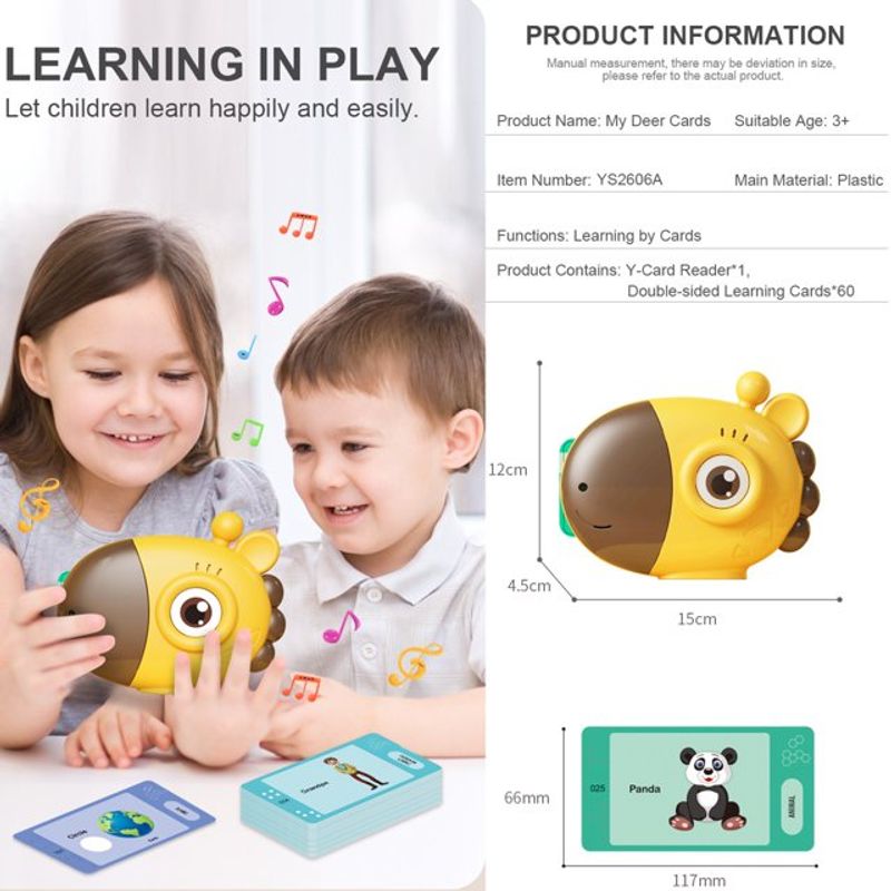 Jucarii, Copii si Bebe - Jucarii si jocuri - Jucarii & jocuri educative - Jucarii interactive - Jucarie educativa Montessori pentru copii, 60 carduri, incarcare MicroUSB, 2 ani+, Girafa galbena, bebeLOGIC™ - Infinity.ro
