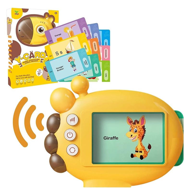 Jucarii, Copii si Bebe - Jucarii si jocuri - Jucarii & jocuri educative - Jucarii interactive - Jucarie educativa Montessori pentru copii, 60 carduri, incarcare MicroUSB, 2 ani+, Girafa galbena, bebeLOGIC™ - Infinity.ro