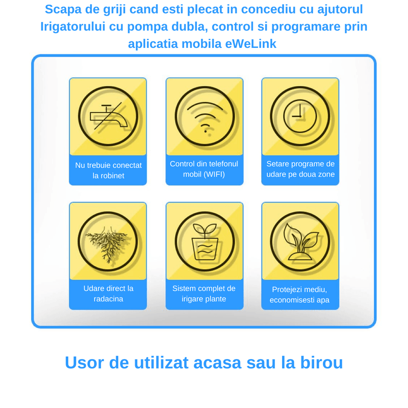 Casa si Gradina - Gradinarit si plante - Instalatii si accesorii pentru irigatii - Accesorii irigare - Kit de irigat la radacina plantelor, Florilor, WIFI, 20 Ghivece, 2 Pompe, Programator irigare, Aplicatie Smart Life - Infinity.ro