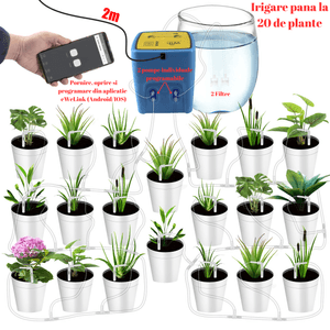 Kit de irigat la radacina plantelor, Florilor, WIFI, 20 Ghivece, 2 Pompe, Programator irigare, Aplicatie Smart Life