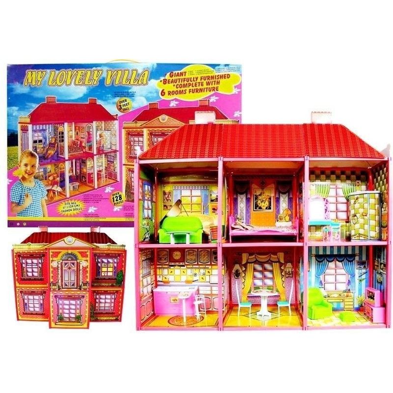 Jucarii, Copii si Bebe - Jucarii si jocuri - Papusi si accesorii - Casute de papusi si mobilier - Jucarie casuta de papusi, pentru fetite, vila cu etaj si mobilier, LeanToys, 479 - Infinity.ro