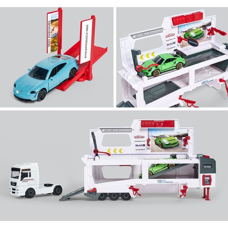 Jucarii, Copii si Bebe - Jucarii si jocuri - Vehicule si jucarii cu telecomanda - Masinute - Camion Majorette MAN Tgx Porsche Experience cu 2 masinute - Infinity.ro