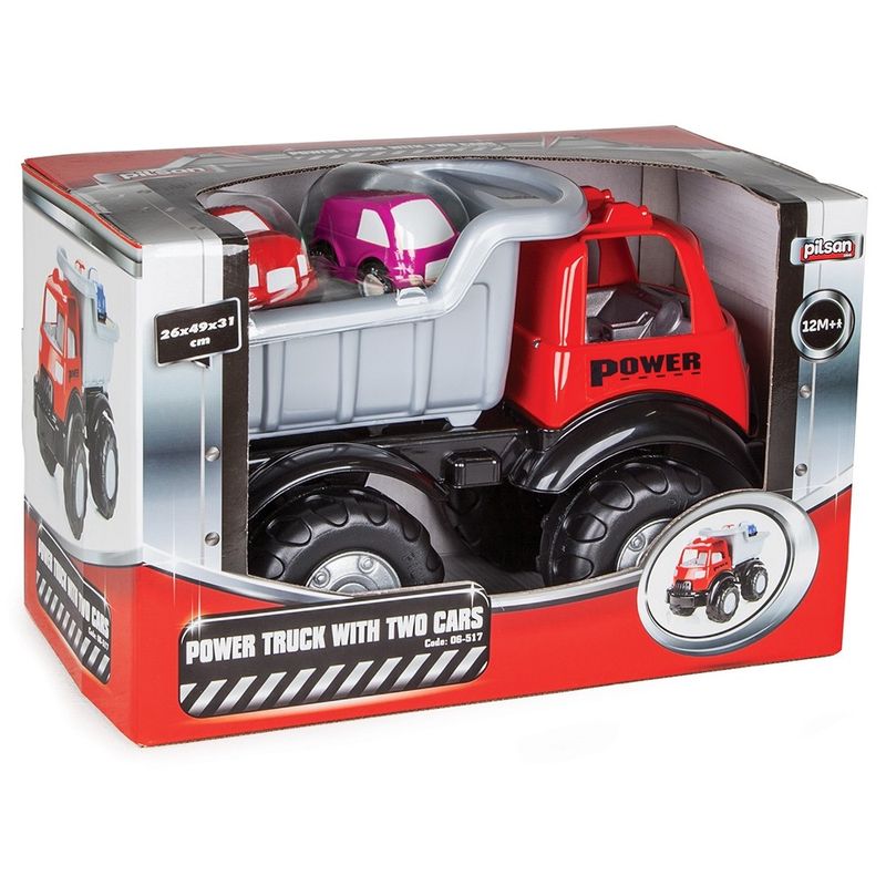 Jucarii, Copii si Bebe - Jucarii si jocuri - Vehicule si jucarii cu telecomanda - Masinute - Camion basculant Pilsan Power Truck cu 2 masinute - Infinity.ro