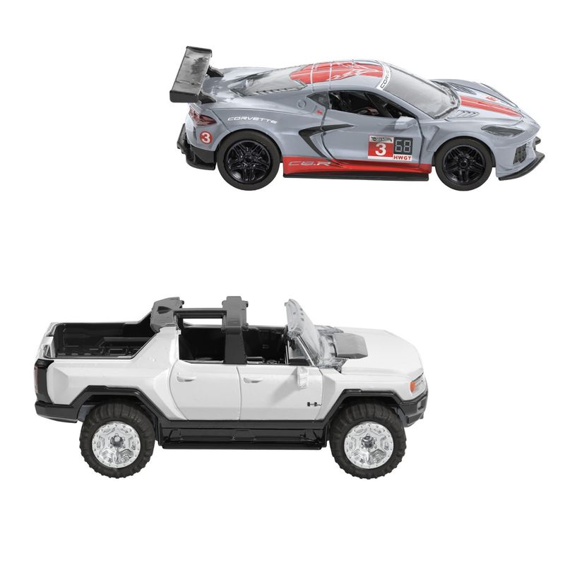 Jucarii, Copii si Bebe - Jucarii si jocuri - Vehicule si jucarii cu telecomanda - Masinute - Hot wheels set 2 masinute metalice pull back gmc hummer ev si corvette c8r 1:43 - Infinity.ro