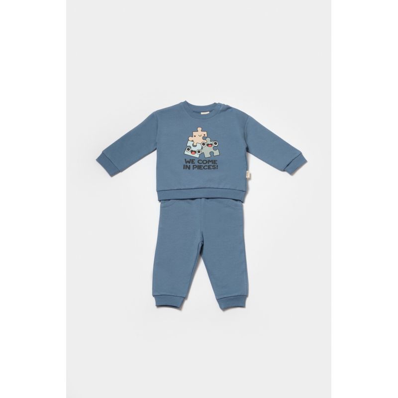 Fashion, accesorii si bijuterii - Copii - Imbracaminte copii - Treninguri si compleuri copii - Set hanorac si pantaloni, Two thread, 100%bumbac organic - Indigo, BabyCosy (Marime: 12-18 Luni) - Infinity.ro