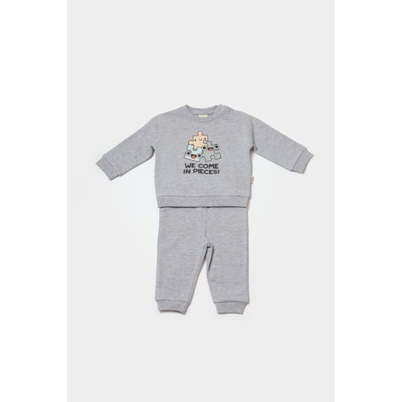 Fashion, accesorii si bijuterii - Copii - Imbracaminte copii - Treninguri si compleuri copii - Set hanorac si pantaloni, Two thread, 100%bumbac organic - Gri, BabyCosy (Marime: 3-6 Luni) - Infinity.ro
