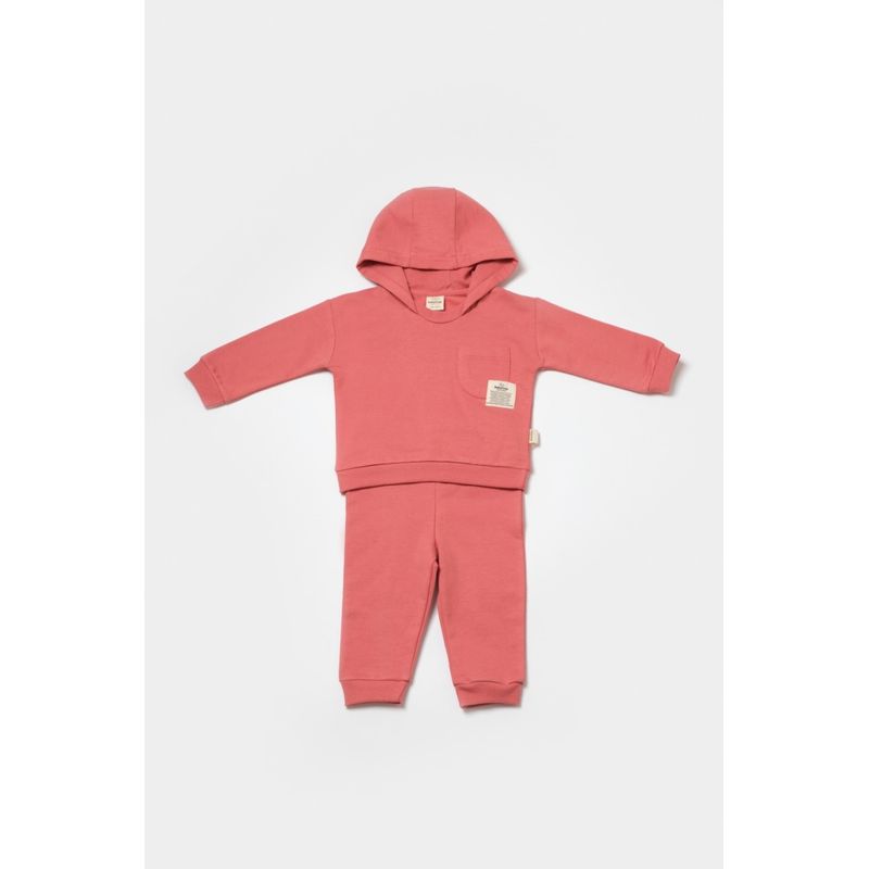 Fashion, accesorii si bijuterii - Copii - Imbracaminte copii - Treninguri si compleuri copii - Set hanorac cu gluga si pantaloni, Two thread, 100%bumbac organic - Rose, BabyCosy (Marime: 18-24 Luni) - Infinity.ro