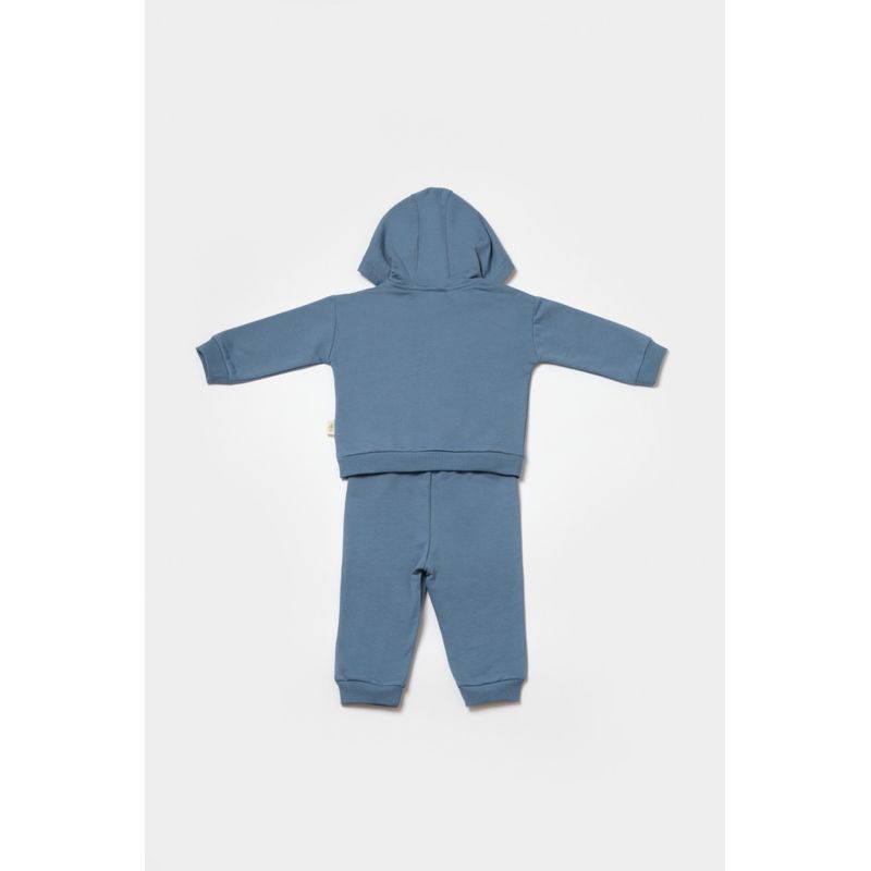 Fashion, accesorii si bijuterii - Copii - Imbracaminte copii - Treninguri si compleuri copii - Set hanorac cu gluga si pantaloni, Two thread, 100%bumbac organic - Indigo, BabyCosy (Marime: 3-6 Luni) - Infinity.ro