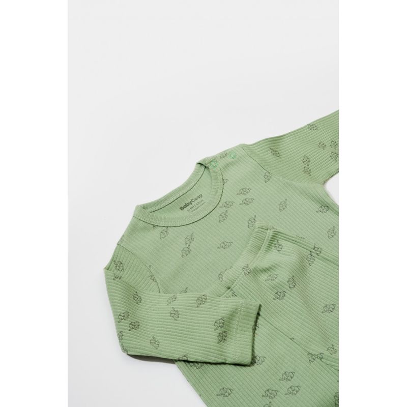 Fashion, accesorii si bijuterii - Copii - Imbracaminte copii - Treninguri si compleuri copii - Set 3 piese:bluza, pantaloni si caciulita Printed, BabyCosy, 50% modal+50% bumbac, Verde (Marime: 18-24 Luni) - Infinity.ro