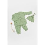 Fashion, accesorii si bijuterii - Copii - Imbracaminte copii - Treninguri si compleuri copii - Set 3 piese:bluza, pantaloni si caciulita Printed, BabyCosy, 50% modal+50% bumbac, Verde (Marime: 18-24 Luni) - Infinity.ro