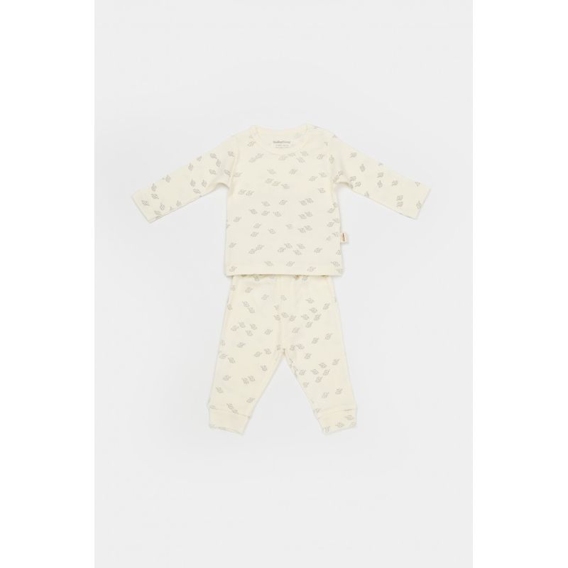 Fashion, accesorii si bijuterii - Copii - Imbracaminte copii - Treninguri si compleuri copii - Set 3 piese:bluza, pantaloni si caciulita Printed, BabyCosy, 50% modal+50% bumbac, Ecru (Marime: 18-24 Luni) - Infinity.ro
