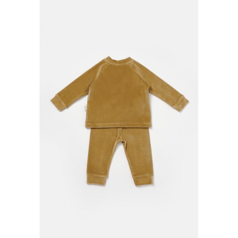 Fashion, accesorii si bijuterii - Copii - Imbracaminte copii - Treninguri si compleuri copii - Set bluzita si pantaloni Elefant, 80%bumbac organic si 20% poliester - Mustar, BabyCosy (Marime: 18-24 Luni) - Infinity.ro