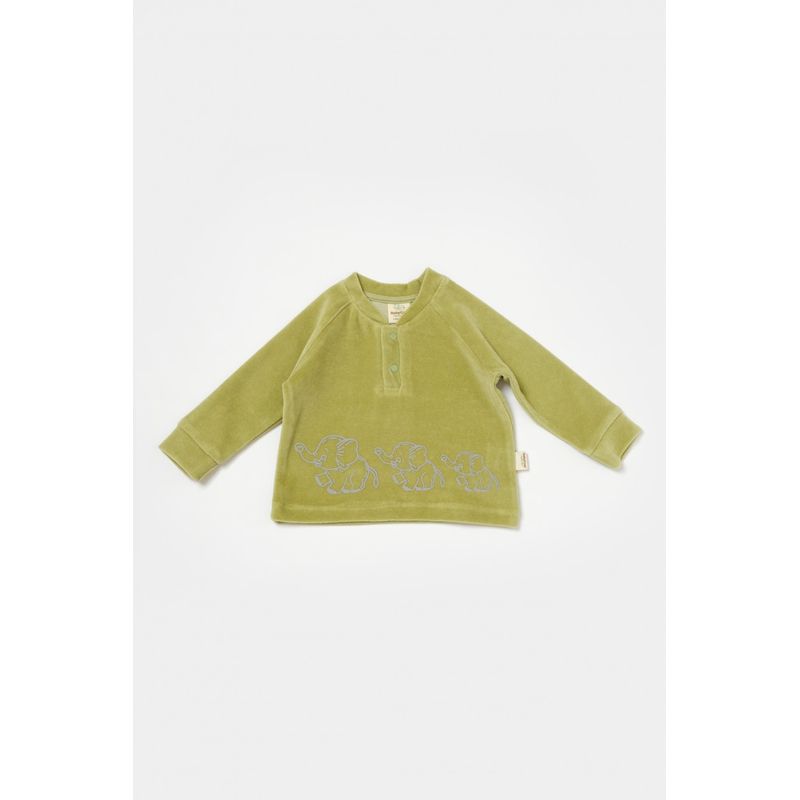 Fashion, accesorii si bijuterii - Copii - Imbracaminte copii - Treninguri si compleuri copii - Set bluzita si pantaloni Elefant, 80%bumbac organic si 20% poliester - Verde, BabyCosy (Marime: 18-24 Luni) - Infinity.ro