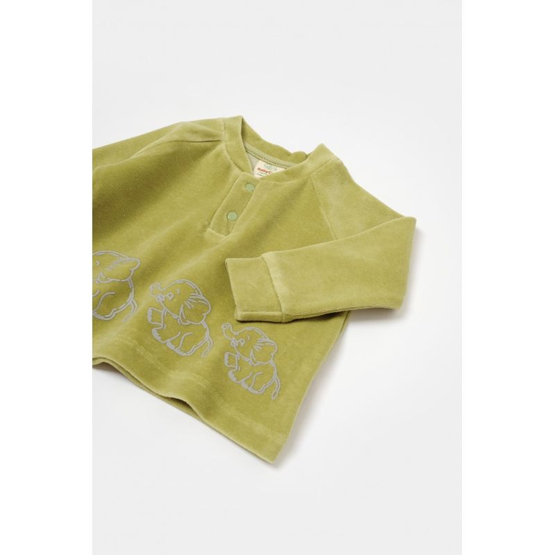 Fashion, accesorii si bijuterii - Copii - Imbracaminte copii - Treninguri si compleuri copii - Set bluzita si pantaloni Elefant, 80%bumbac organic si 20% poliester - Verde, BabyCosy (Marime: 18-24 Luni) - Infinity.ro