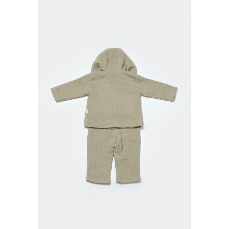 Fashion, accesorii si bijuterii - Copii - Imbracaminte copii - Treninguri si compleuri copii - Set bluza cu gluga si pantaloni, Winter muselin, 100% bumbac - Verde, BabyCosy (Marime: 18-24 Luni) - Infinity.ro