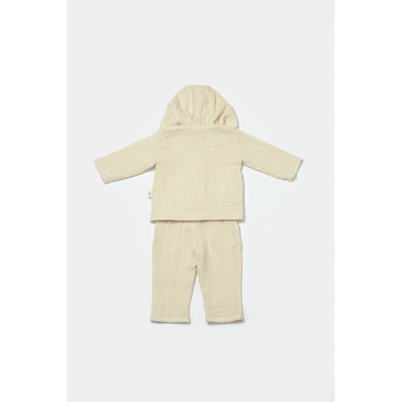 Fashion, accesorii si bijuterii - Copii - Imbracaminte copii - Treninguri si compleuri copii - Set bluza cu gluga si pantaloni, Winter muselin, 100% bumbac - Stone, BabyCosy (Marime: 12-18 Luni) - Infinity.ro