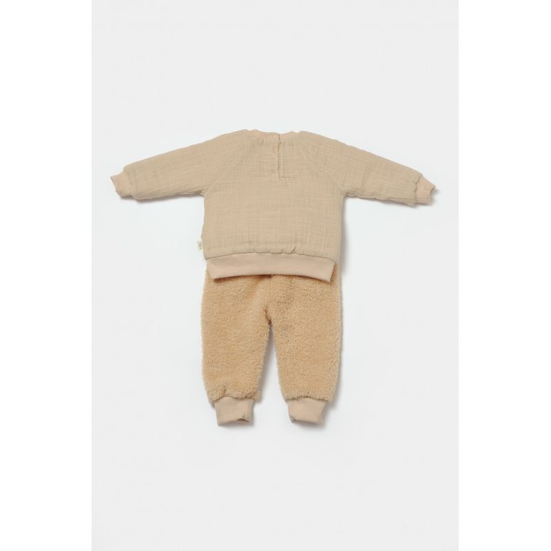 Fashion, accesorii si bijuterii - Copii - Imbracaminte copii - Treninguri si compleuri copii - Set bluza cu buzunar si pantaloni Ursulet, Winter muselin, 100% bumbac dublat - Apricot, BabyCosy (Marime: 18-24 Luni) - Infinity.ro