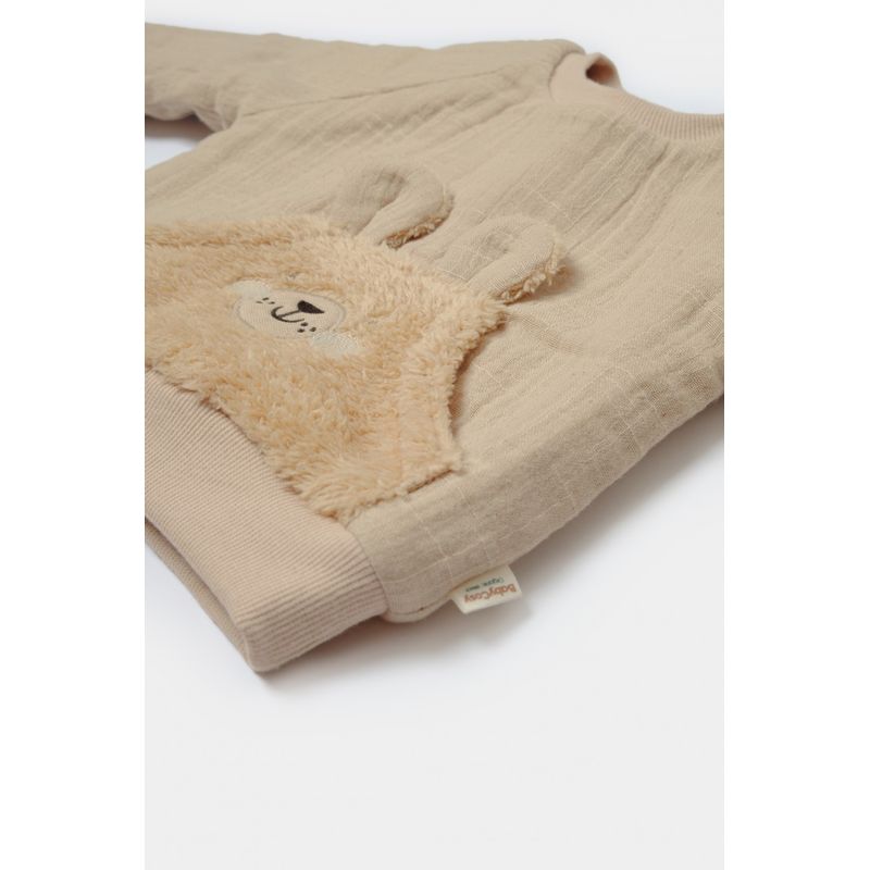 Fashion, accesorii si bijuterii - Copii - Imbracaminte copii - Treninguri si compleuri copii - Set bluza cu buzunar si pantaloni Ursulet, Winter muselin, 100% bumbac dublat - Apricot, BabyCosy (Marime: 18-24 Luni) - Infinity.ro