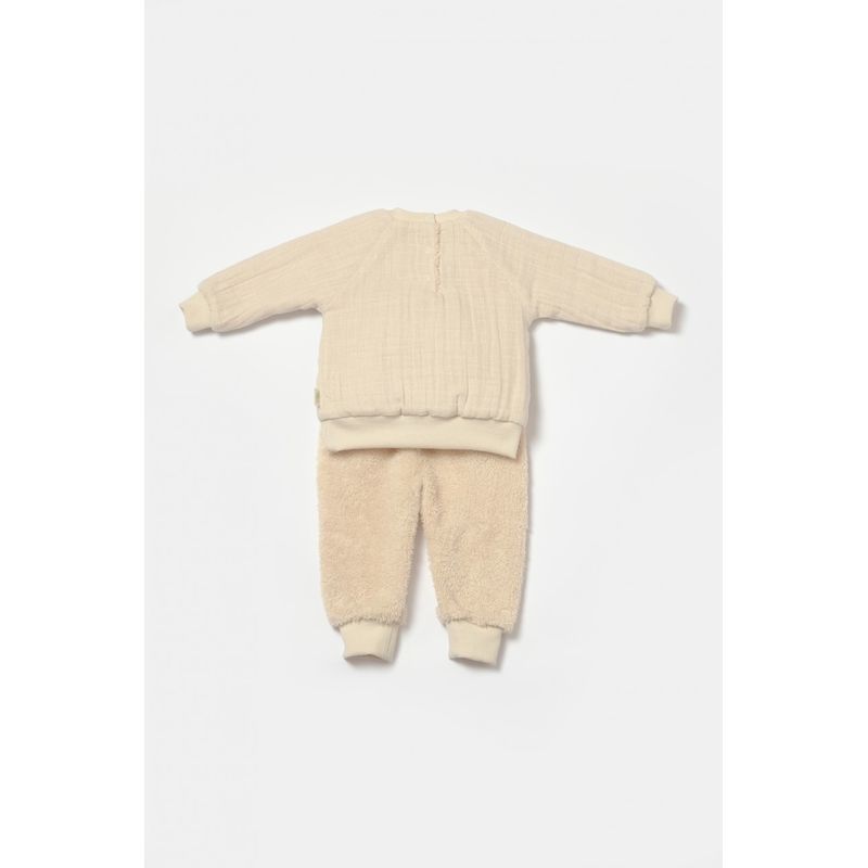 Fashion, accesorii si bijuterii - Copii - Imbracaminte copii - Treninguri si compleuri copii - Set bluza cu buzunar si pantaloni Ursulet, Winter muselin, 100% bumbac dublat - Stone, BabyCosy (Marime: 18-24 Luni) - Infinity.ro