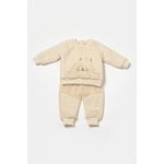 Fashion, accesorii si bijuterii - Copii - Imbracaminte copii - Treninguri si compleuri copii - Set bluza cu buzunar si pantaloni Ursulet, Winter muselin, 100% bumbac dublat - Stone, BabyCosy (Marime: 18-24 Luni) - Infinity.ro