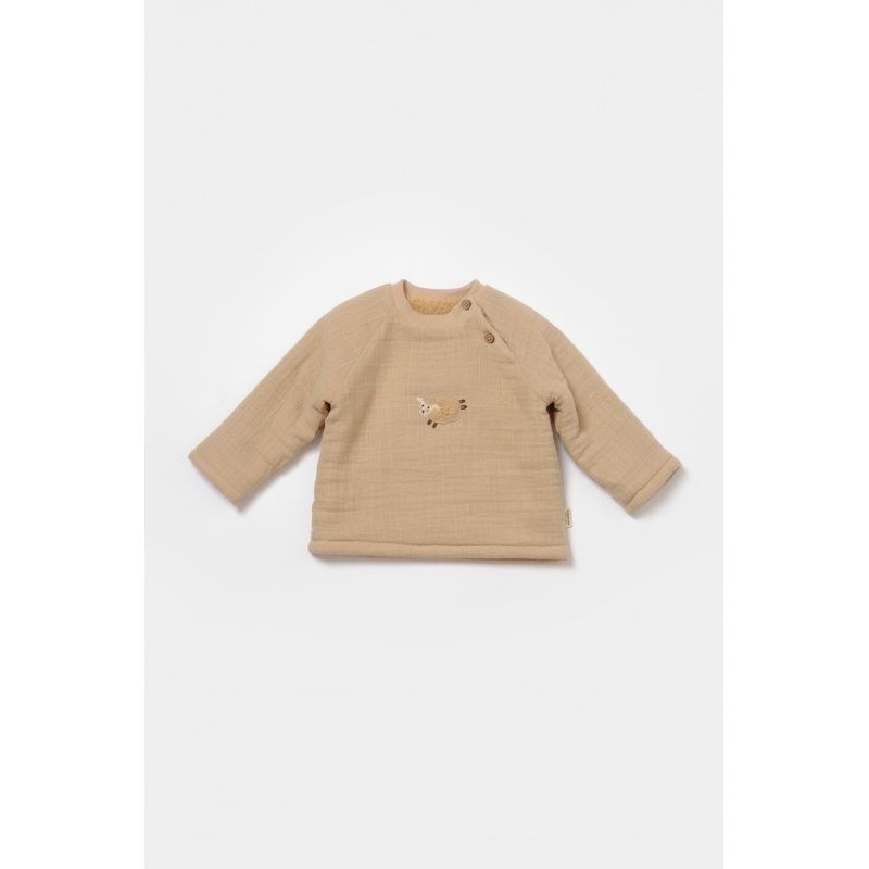 Fashion, accesorii si bijuterii - Copii - Imbracaminte copii - Treninguri si compleuri copii - Set bluza dublata si pantaloni, Winter muselin, 100% bumbac - Apricot, BabyCosy (Marime: 18-24 Luni) - Infinity.ro