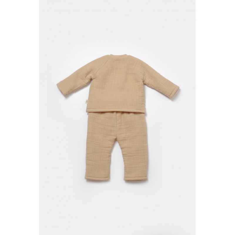Fashion, accesorii si bijuterii - Copii - Imbracaminte copii - Treninguri si compleuri copii - Set bluza dublata si pantaloni, Winter muselin, 100% bumbac - Apricot, BabyCosy (Marime: 18-24 Luni) - Infinity.ro