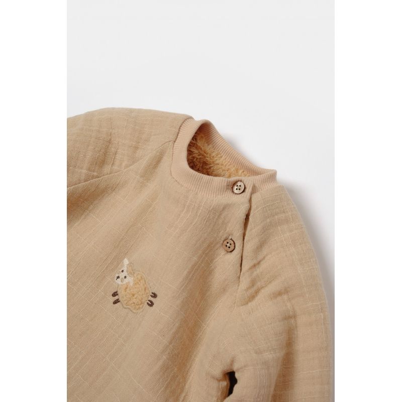 Fashion, accesorii si bijuterii - Copii - Imbracaminte copii - Treninguri si compleuri copii - Set bluza dublata si pantaloni, Winter muselin, 100% bumbac - Apricot, BabyCosy (Marime: 18-24 Luni) - Infinity.ro