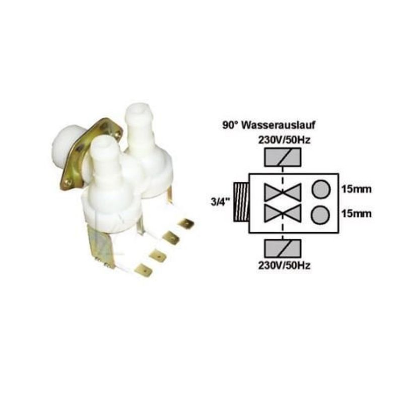Electronice si Electrocasnice - Masini si uscatoare de rufe - Accesorii masini de spalat si uscatoare - Electrovalva, electroventil universal 2-ierisi 90° 2X15mm - Infinity.ro
