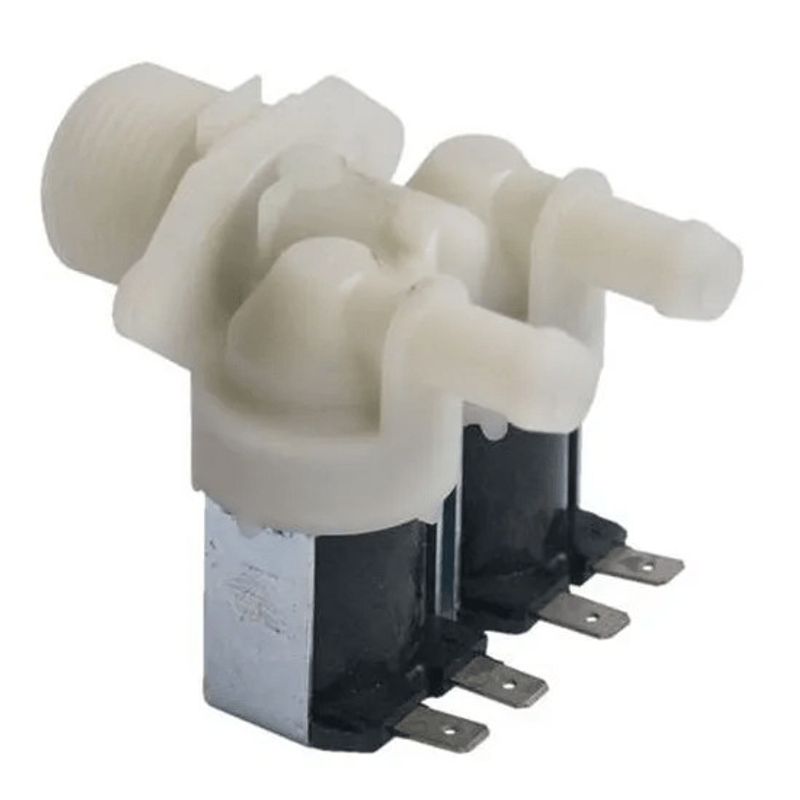Electronice si Electrocasnice - Masini si uscatoare de rufe - Accesorii masini de spalat si uscatoare - Electrovalva / Electroventil masina de spalat 2 iesiri 180° 2X12MM - Infinity.ro
