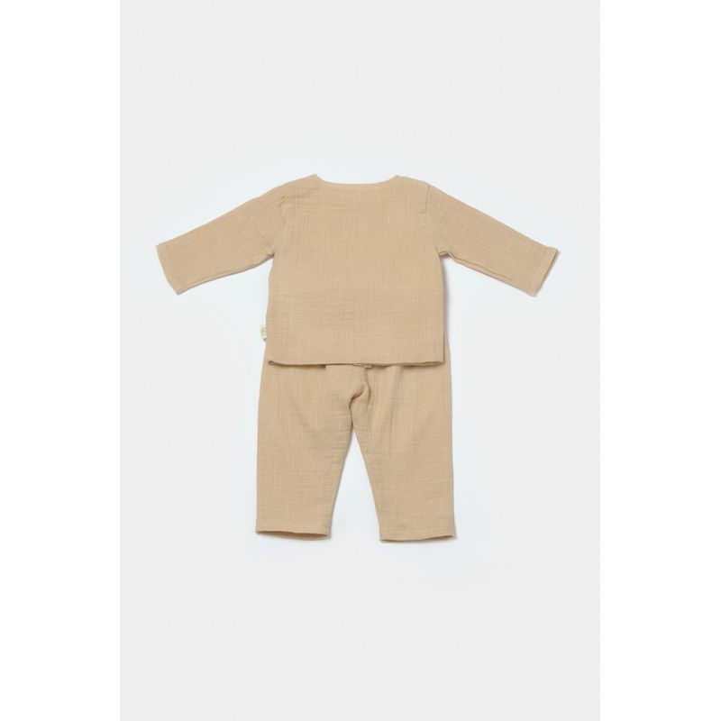 Fashion, accesorii si bijuterii - Copii - Imbracaminte copii - Treninguri si compleuri copii - Set bluza cu nasturi si pantaloni , Winter muselin, 100% bumbac - Apricot, BabyCosy (Marime: 18-24 Luni) - Infinity.ro