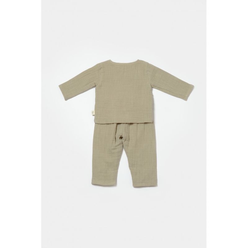Fashion, accesorii si bijuterii - Copii - Imbracaminte copii - Treninguri si compleuri copii - Set bluza cu nasturi si pantaloni , Winter muselin, 100% bumbac - Verde, BabyCosy (Marime: 18-24 Luni) - Infinity.ro