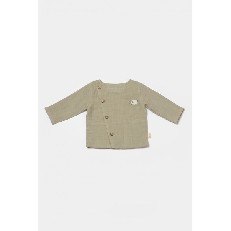 Fashion, accesorii si bijuterii - Copii - Imbracaminte copii - Treninguri si compleuri copii - Set bluza cu nasturi si pantaloni , Winter muselin, 100% bumbac - Verde, BabyCosy (Marime: 18-24 Luni) - Infinity.ro