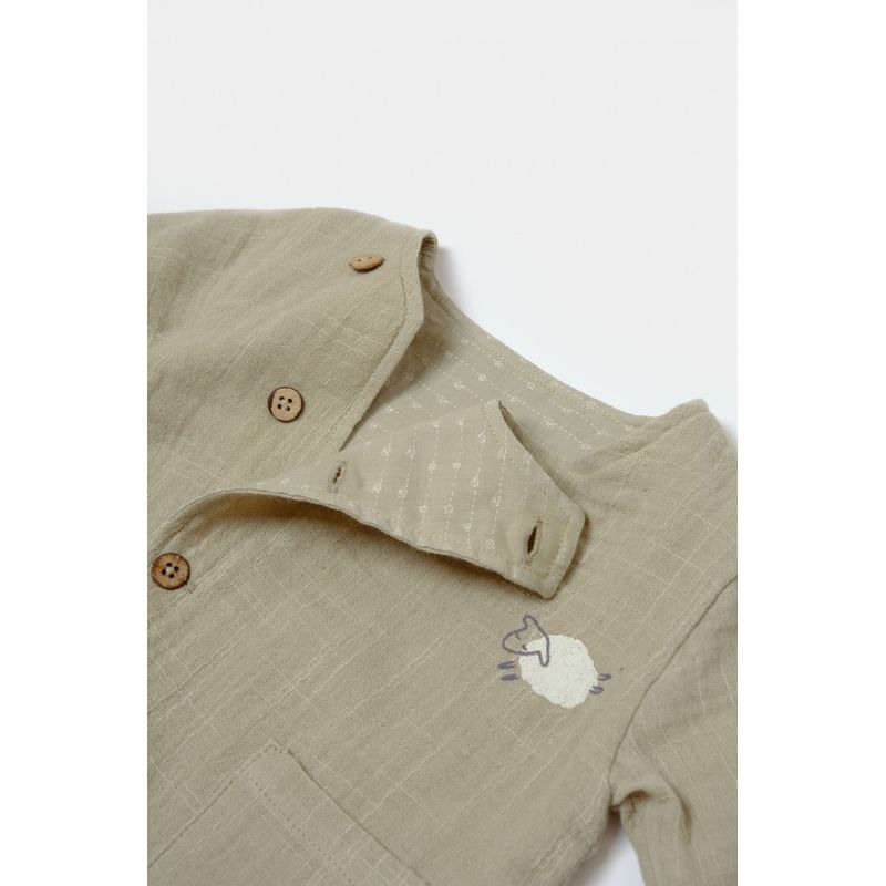 Fashion, accesorii si bijuterii - Copii - Imbracaminte copii - Treninguri si compleuri copii - Set bluza cu nasturi si pantaloni , Winter muselin, 100% bumbac - Verde, BabyCosy (Marime: 18-24 Luni) - Infinity.ro