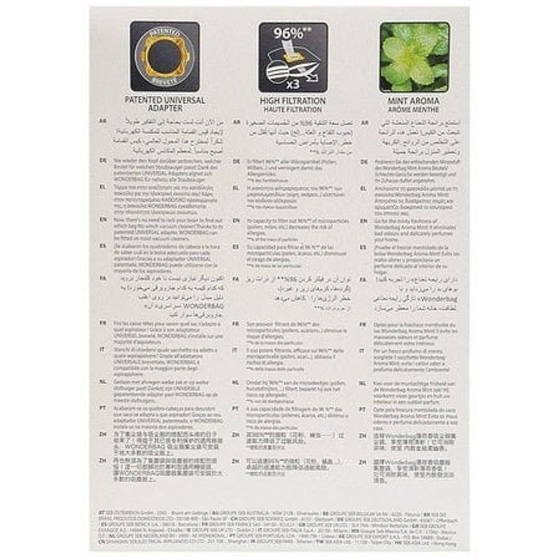 Electronice si Electrocasnice - Ingrijirea locuintei - Accesorii aparate pentru ingrijirea locuintei - Set 5 bucati saci de aspirator Wonderbag Mint Aroma WB415120, compatibilitate cu Rowenta si Moulinex - Infinity.ro