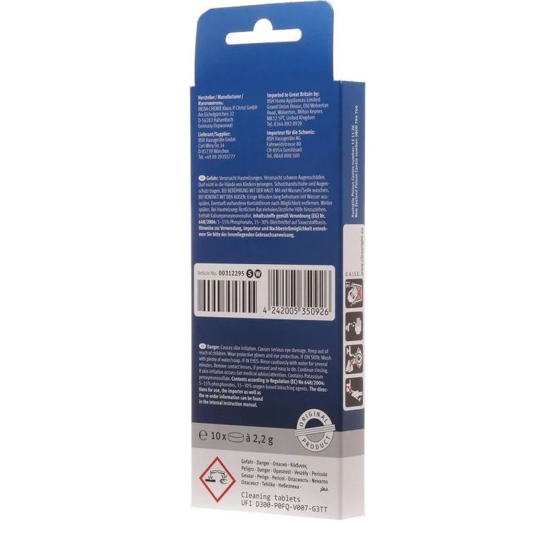 Electronice si Electrocasnice - Electrocasnice bucatarie - Accesorii electrocasnice bucatarie - Tablete de curatat espressor, cafetiera Bosch 00312295 - Infinity.ro