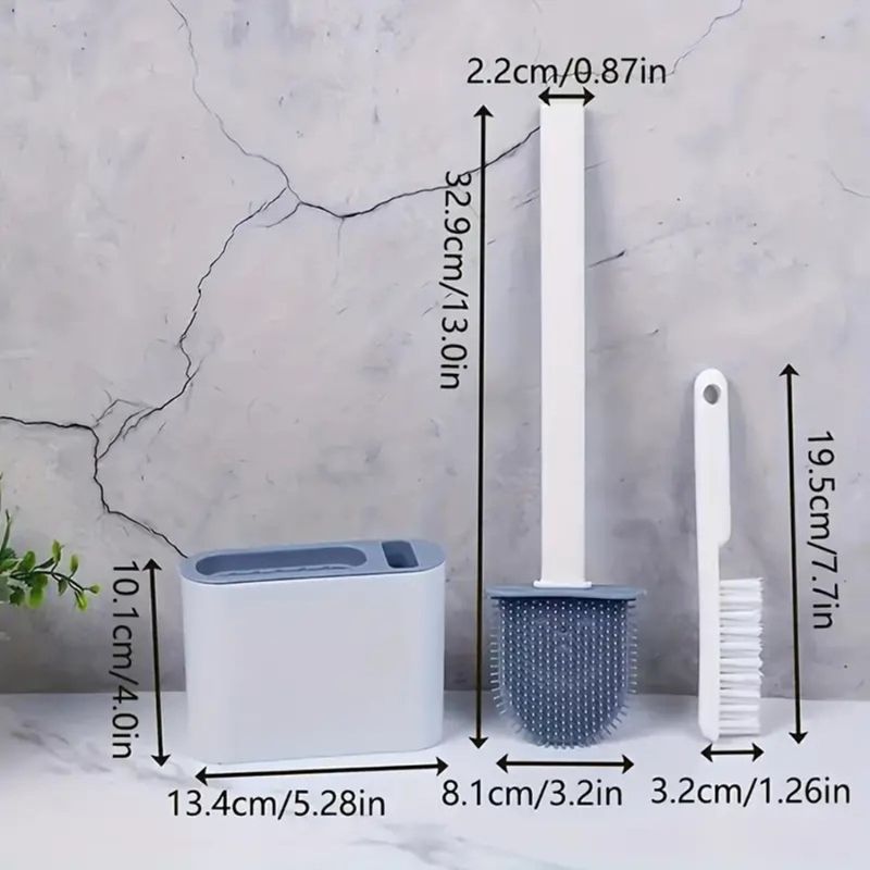 Market - Curatenie si intretinere casa - Produse menaj - Accesorii curatenie - Perie de WC cu cap flexibil din silicon, aspect modern, cu suport si mini perie pentru curatarea spatiilor greu accesibile, Alb - Infinity.ro