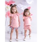 Fashion, accesorii si bijuterii - Copii - Imbracaminte copii - Pantaloni copii - Pantalon scurt cu cordon cu dungi si flori Nicol NANA Roz marimea 122 - Infinity.ro