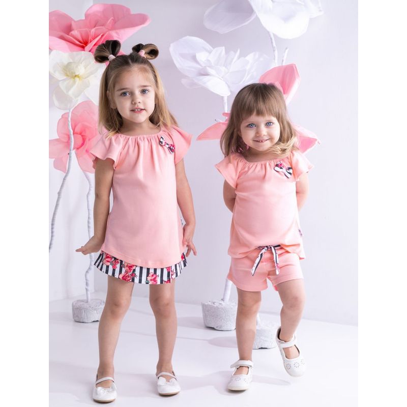 Fashion, accesorii si bijuterii - Copii - Imbracaminte copii - Pantaloni copii - Pantalon scurt cu cordon cu dungi si flori Nicol NANA Roz marimea 122 - Infinity.ro