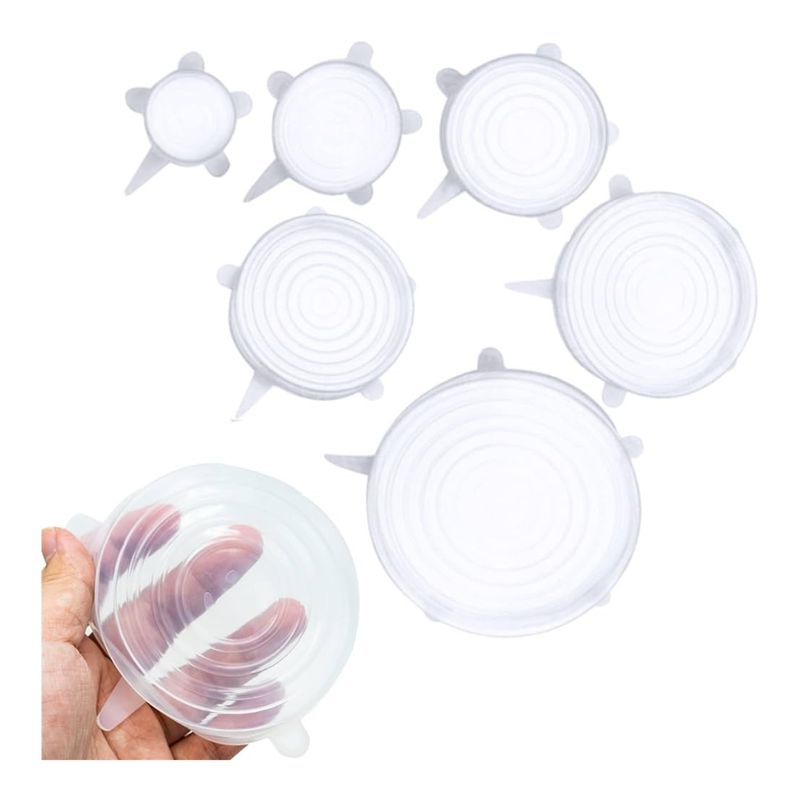 Casa si Gradina - Mobilier - Organizare si depozitare - Cutii depozitare - Set 6 Capace flexibile din Silicon, reutilizabile, capac pentru vase/recipiente, transparente, diferite dimensiuni - Infinity.ro