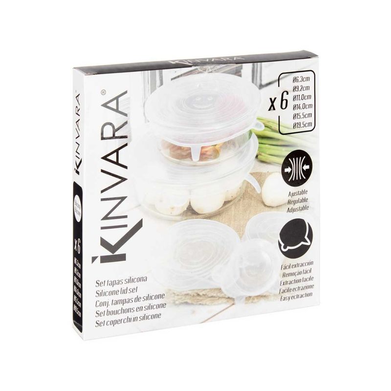 Casa si Gradina - Mobilier - Organizare si depozitare - Cutii depozitare - Set 6 Capace flexibile din Silicon, reutilizabile, capac pentru vase/recipiente, transparente, diferite dimensiuni - Infinity.ro