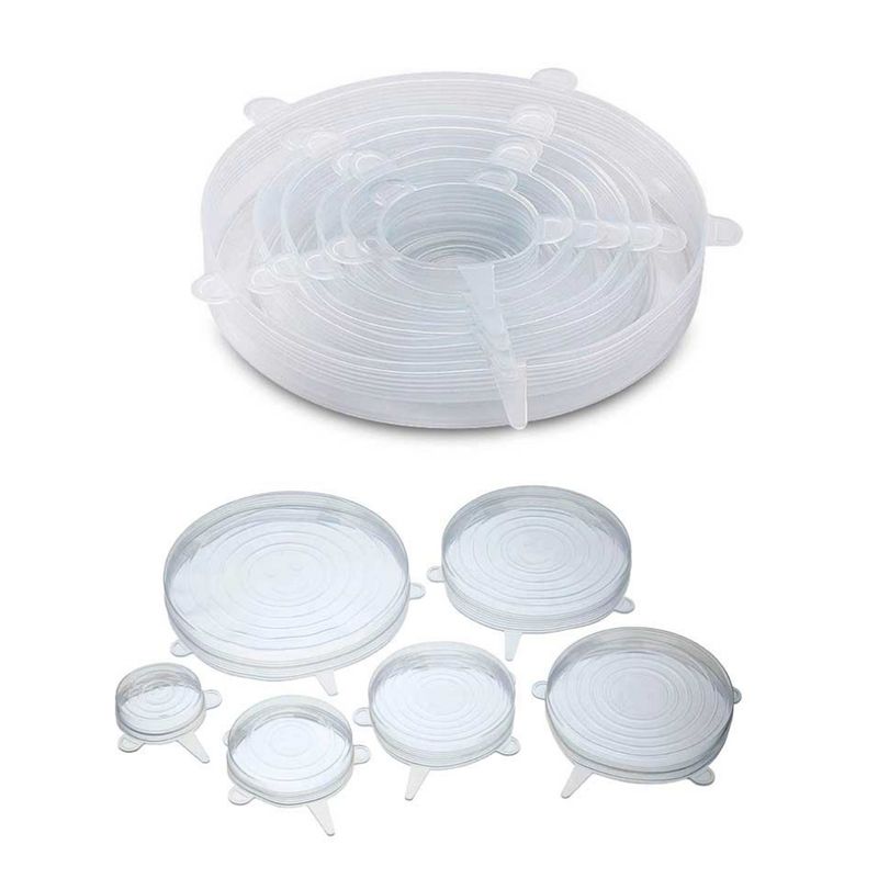 Casa si Gradina - Mobilier - Organizare si depozitare - Cutii depozitare - Set 6 Capace flexibile din Silicon, reutilizabile, capac pentru vase/recipiente, transparente, diferite dimensiuni - Infinity.ro