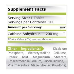 Pure Nutrition USA Cafeina anhidra 200 mg 100 tablete (Inlocuitor cafea)