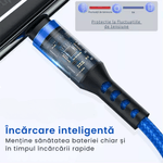 Laptop, Telefoane si Tablete - Telefoane mobile si accesorii - Accesorii Telefoane - Cabluri si adaptoare telefoane - Cablu de date 3 in 1 cu incarcare rapida GAVIO®, USB la USB-C, Lightning, MicroUSB, 1.2m, 5A, universal, Albastru - Infinity.ro