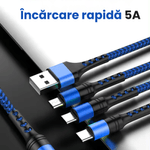 Laptop, Telefoane si Tablete - Telefoane mobile si accesorii - Accesorii Telefoane - Cabluri si adaptoare telefoane - Cablu de date 3 in 1 cu incarcare rapida GAVIO®, USB la USB-C, Lightning, MicroUSB, 1.2m, 5A, universal, Albastru - Infinity.ro